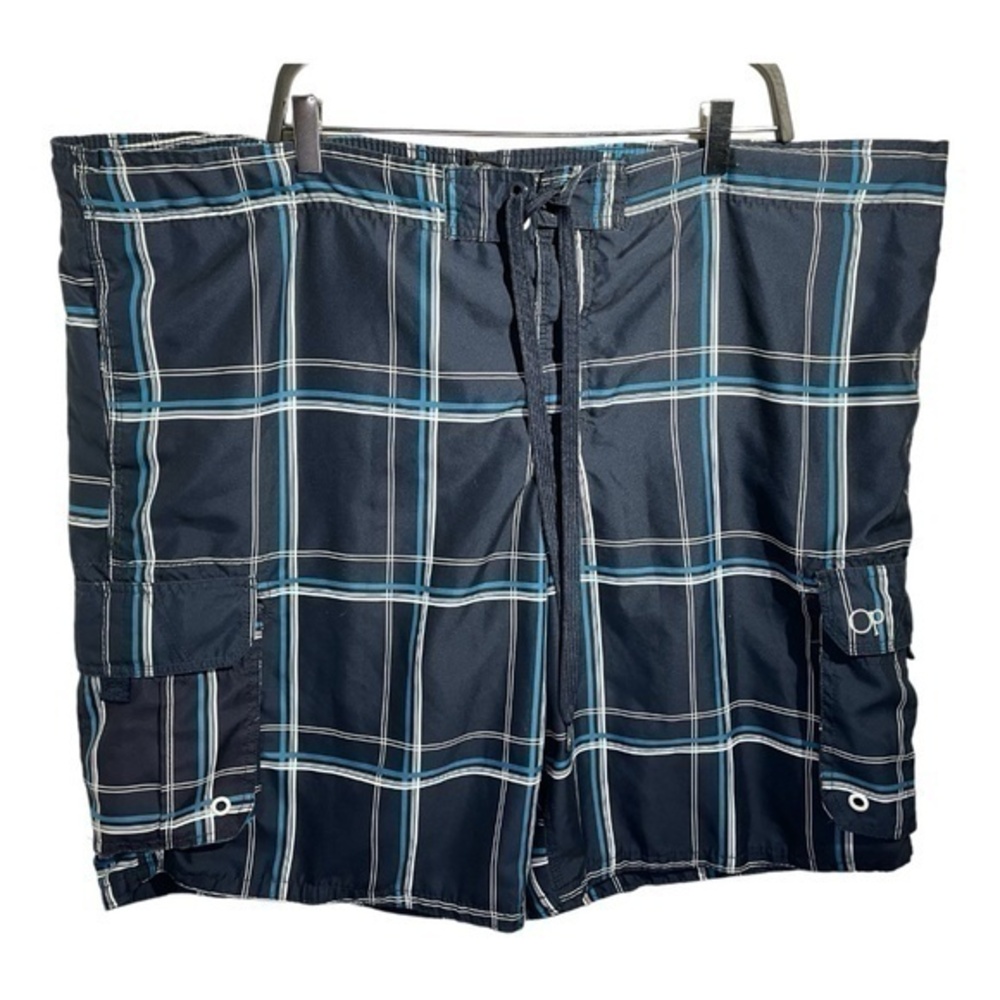 Ocean Pacific Mens Boardshorts Swim Trunks Shorts Blue Plaid Size XXL